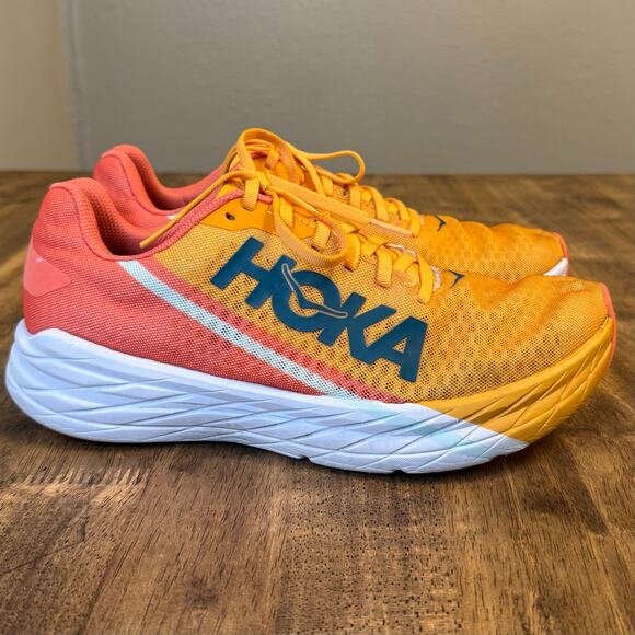 Hoka Rocket X Shoe Carbon Fiber Plate Run Radiant Yellow Camellia Unisex W10 M9 - Picture 11 of 12
